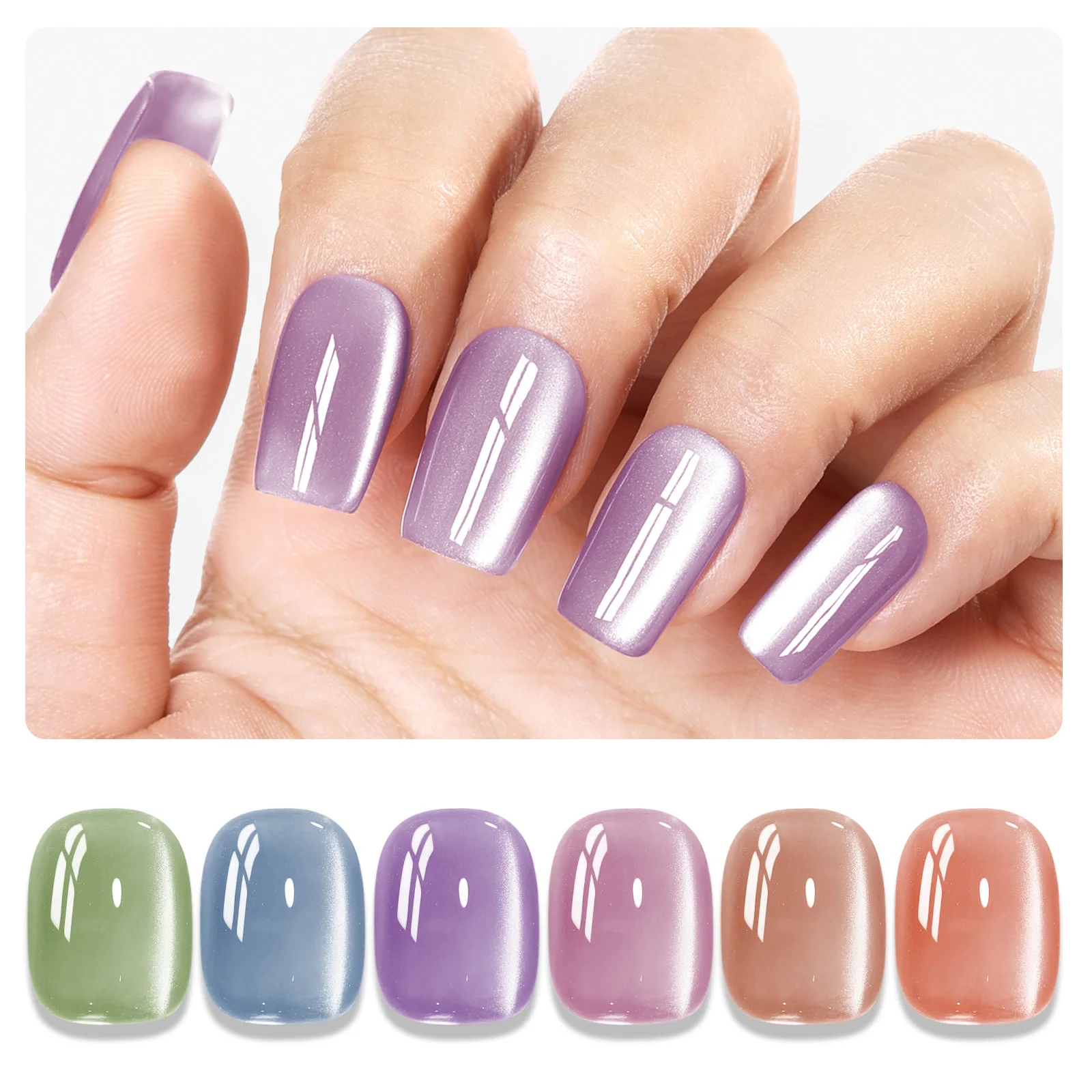 

6 Colors Cat Eye Gel Polish Set Smudge Holographic Reflective High Saturation Semi Solid Glitter Polish Nail Gel Salon Special