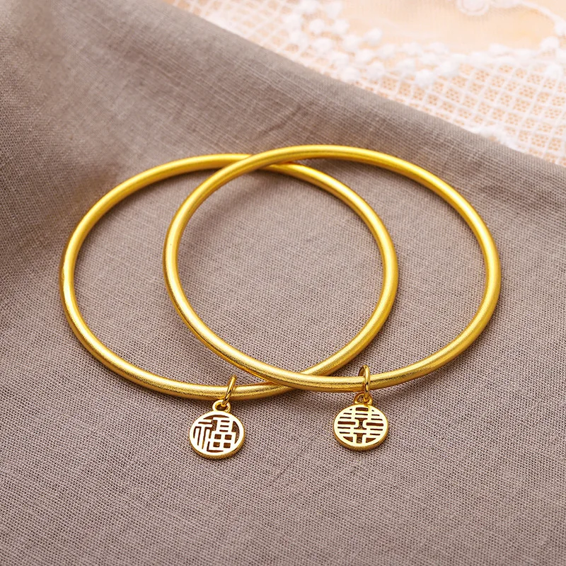 

AU999 24K Gold "Fu" Bracelet | Hollow - carved diamond - set "Fu", enamel gradient, easy - open clasp, stylish & lucky