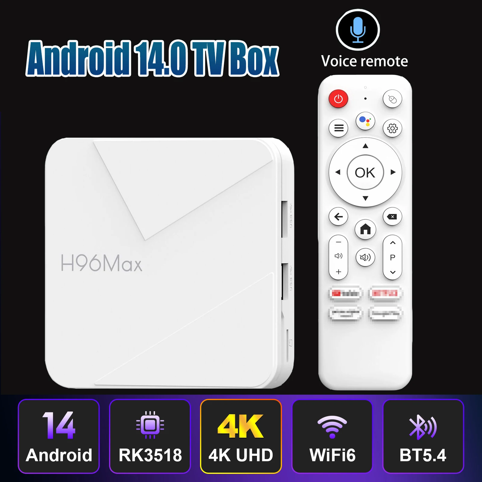 H96 Android 14 TV Box RK3518 2.4G 5G Wifi6 BT 3D HD