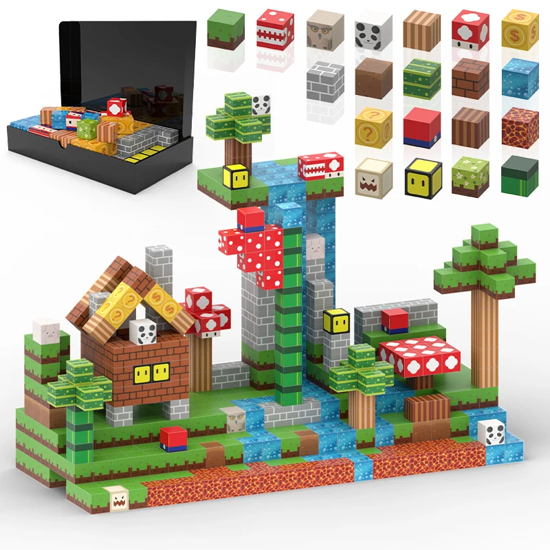 100PCS Mine World Magnetic Building Block My Famous Scene Magnet Toys Set for Boys & Girls Age 3+, Sensory Toys Toddlers Gift