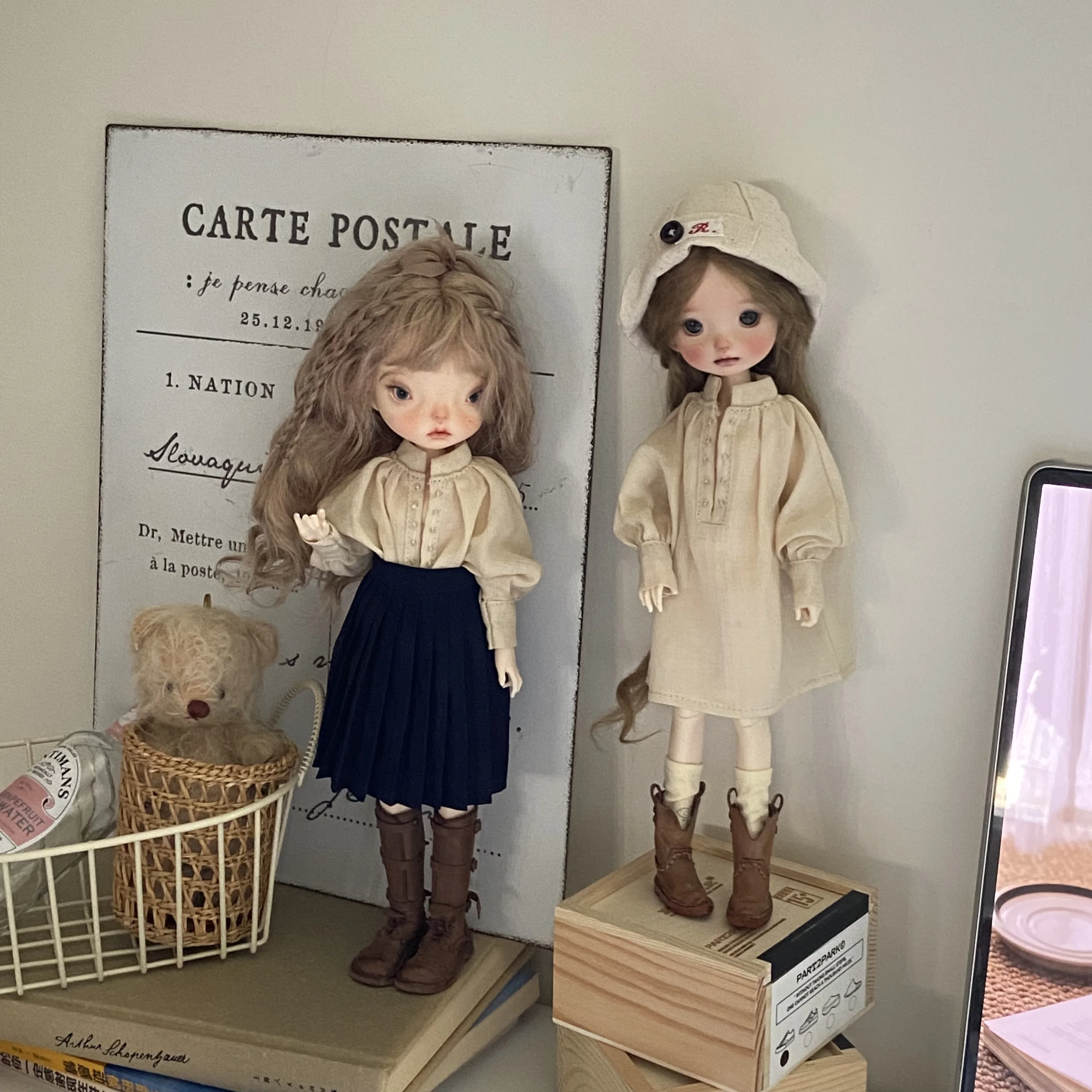 Personalizowana lniana kurtka dla lalek BJD z głębokim dekoltem w serek, luźny krój, mała kurtka dla lalek materiałowych, rozmiary 1/6 1/4 1/3 ob22ob24 W527