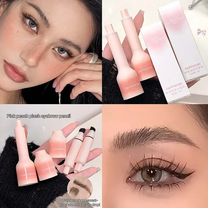 Caneta líquida para sobrancelhas fofas - traços de cabelo naturais rosa pêssego - à prova de manchas e 12 horas de usar - adequada para iniciantes