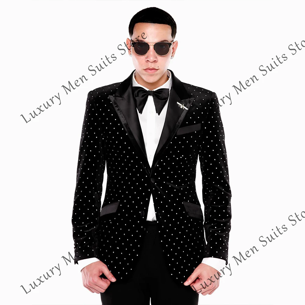 

Elegant Crystal Suits for Male 2 Pieces Single Breasted Tuxedos Wedding Groom Outfits Customized Blazer Pants zomerset heren