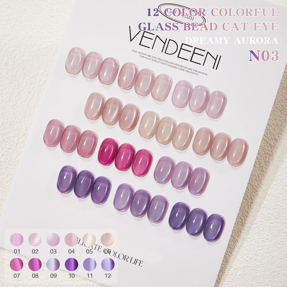 

Vendeeni 12 Colors/Set Crystal Cat Eye Gel Nail Polish Magnetic UV LED Soak Off Gel Varnish Pink Purple Cat Eye Gel With Display