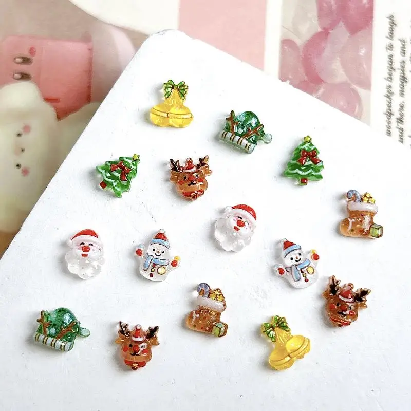 30 Uds. De adorable muñeco de nieve, Papá Noel, dijes de resina para uñas, dibujos animados, creativo, colorido, serie navideña, decoraciones artísticas para uñas, uñas DIY