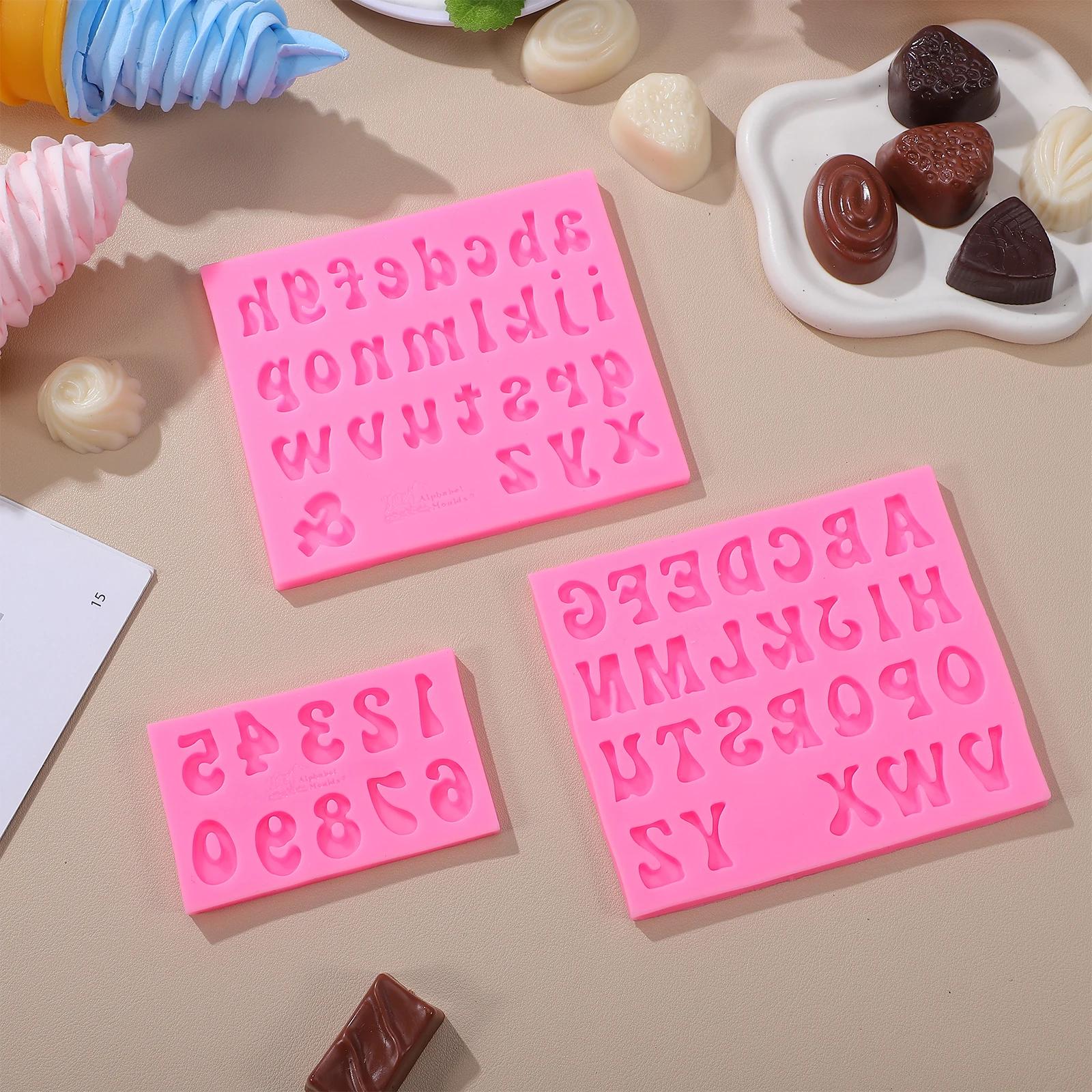 

3 pcs Alphabet Silicone Chocolate Molds Letter Baking Fondant Cake Candy Resin Clay Oven Safe Reusable Easy Demold High