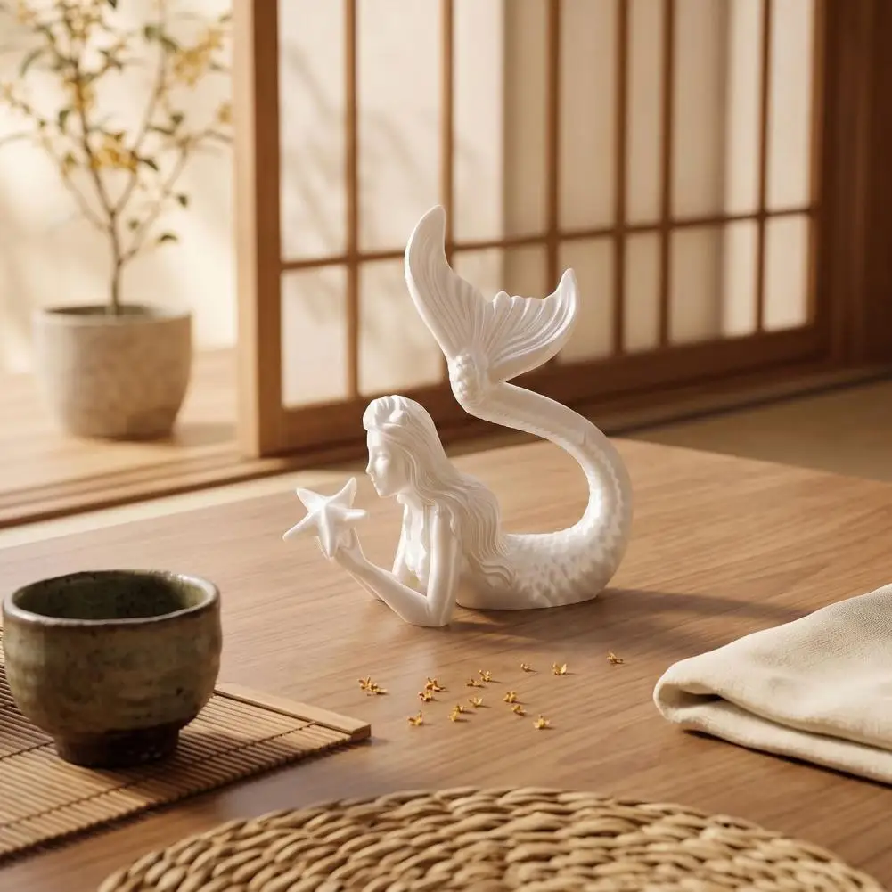 3D Printed Mermaid Starfish Figurine, Exquisite Mermaid Sculpture Ocean Theme Desktop Ornament For Home Office Fish Tank