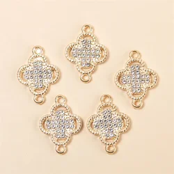 New 20pcs/lots 15*21MM Crystal Four-leaf Clover Charms Connector DIY Necklaces Bracelet for Jewelry Making Accessories