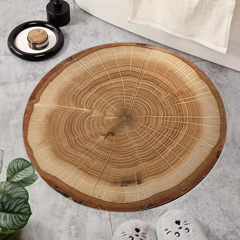 Round Realistic Wood Tree Ring Area Rug Log Cross Section Pattern Decor Mat For Bedroom Entrance Natural Style Home Decor