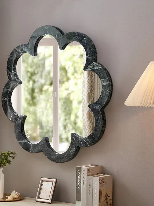 Natural marble bathroom dressing mirror toilet washstand wall-mounted mirror French porch decorative mirror