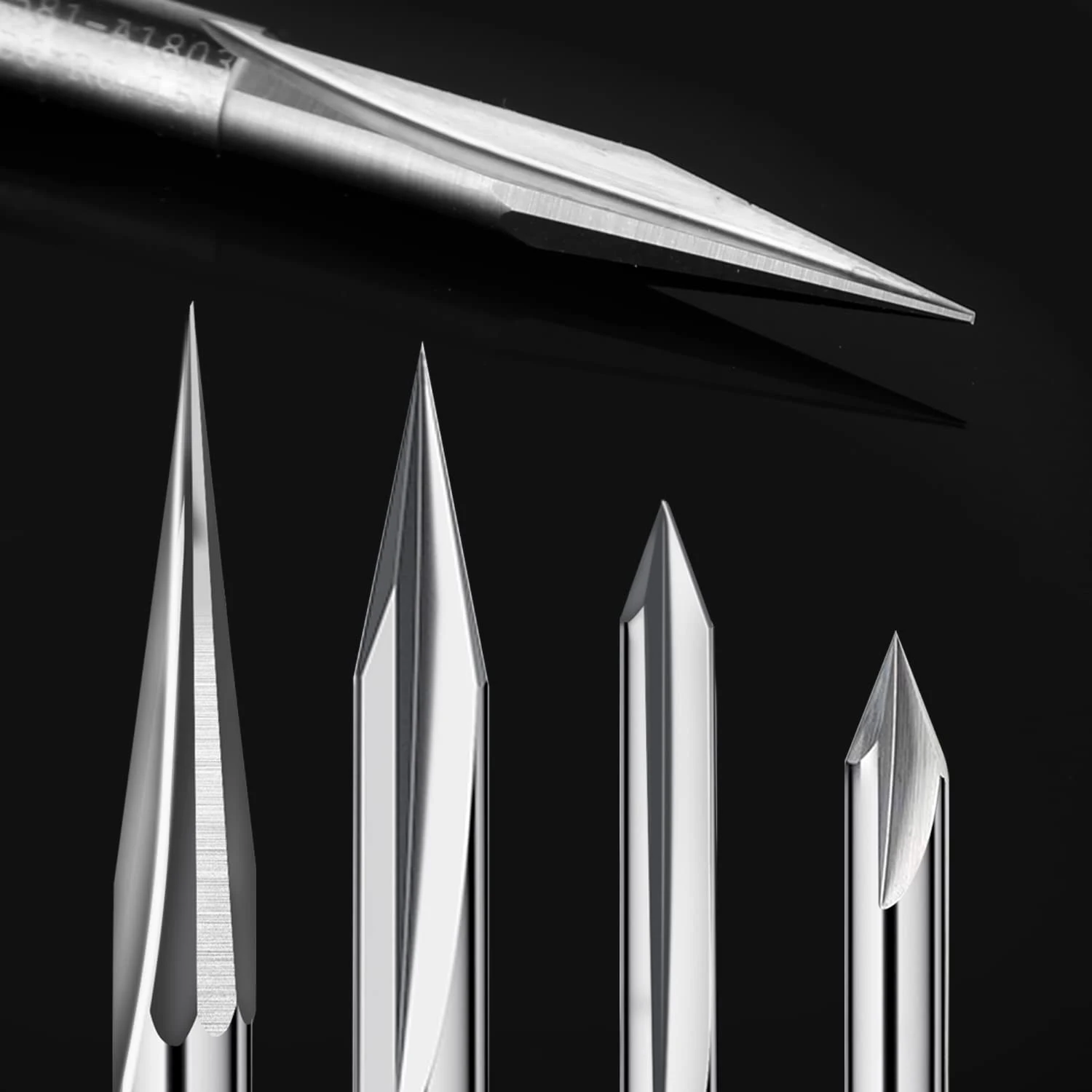 Set di punte per router CNC con gambo 1/4, punta per fresa per intaglio del legno per incisione 6 mm e 4 mm, scanalatura a V, punta per profilo, acciaio al tungsteno - 4 pezzi