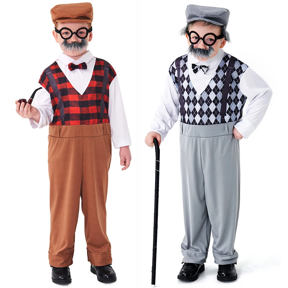 Umorden Old Timer Child Old Man Grandpa Costume Kit for Boys Kids Child Long Sleeve 2-4T 4-6Y 6-8Y 8-10Y