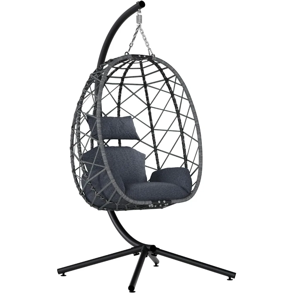 

Egg Swing Chair with Stand, Outdoor Patio Hanging Egg Chair, Indoor Hammock Chair with Cushion for Garden Backyard, 350LBS