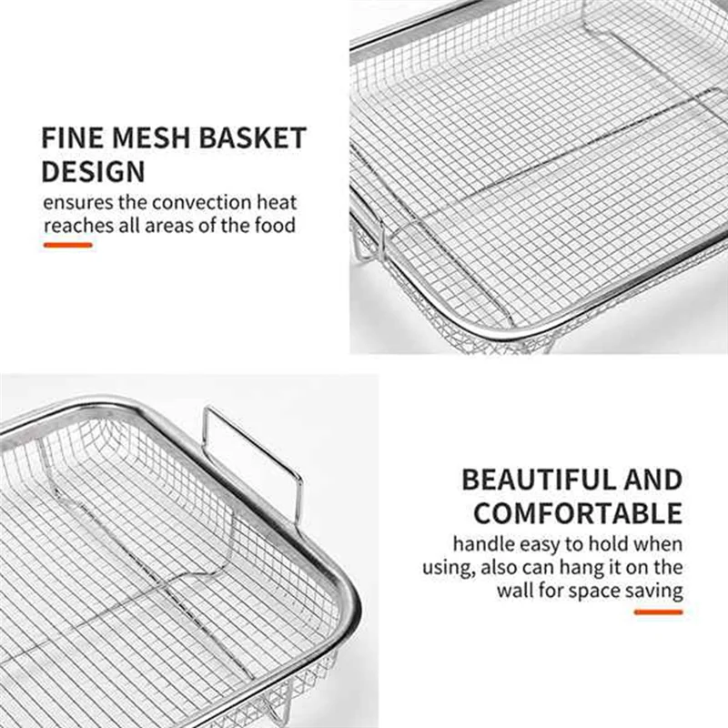 3 Pack Air Fryer Basket for Oven, Stainless Steel Grill Basket Non-Stick Mesh Basket Set, Air Fryer Tray Wire Rack