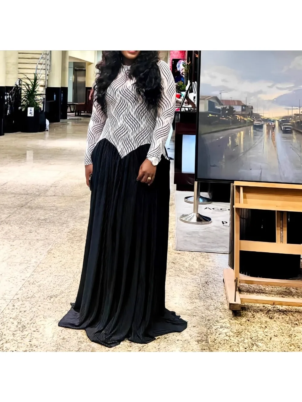 Robe longue à manches longues et col en V pour femmes, imprimé rayé, grande ampleur, sexy, pour les soirées, les vacances, les robes longues, vestidos