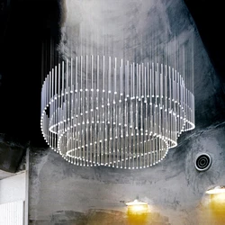 Circular Tube Chandelier LED Modern Pendant Minimalist Lighting Chrome Gold Hanging Type Long Duplex Nordic Staircase Chandelier