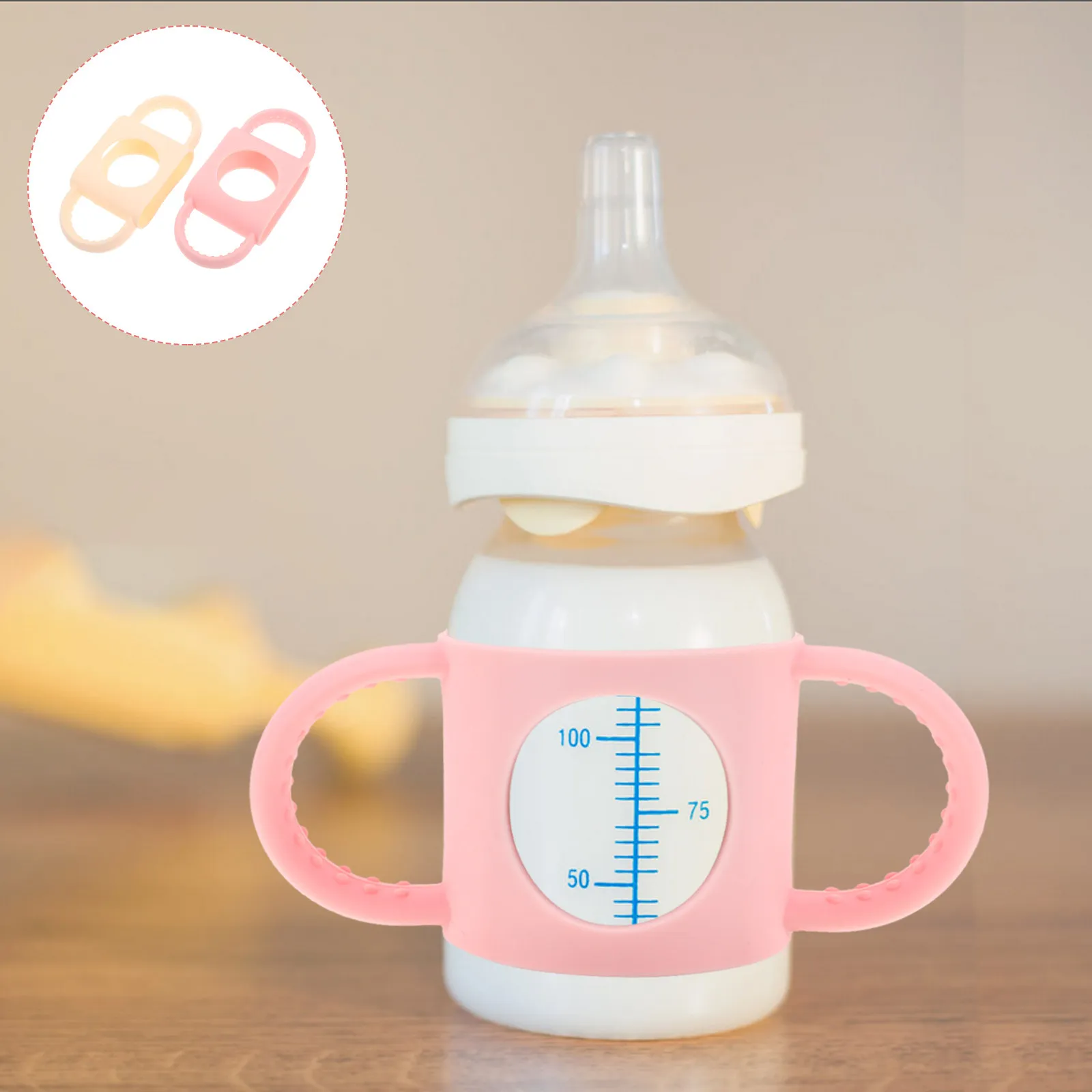 

2Pcs Soft Silicone Baby Bottle Handles Universal Fit for Wide Neck Bottles Anti-Drop Grip Feeding Aid Bottle Support Sleeve
