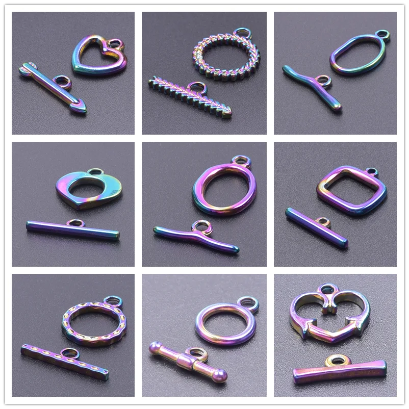 

Rainbow Color Heart Round Geometry OT Clasps For Jewelry Making Supplies 100% Stainless Steel Clasp Hooks DIY Necklace Bracelets