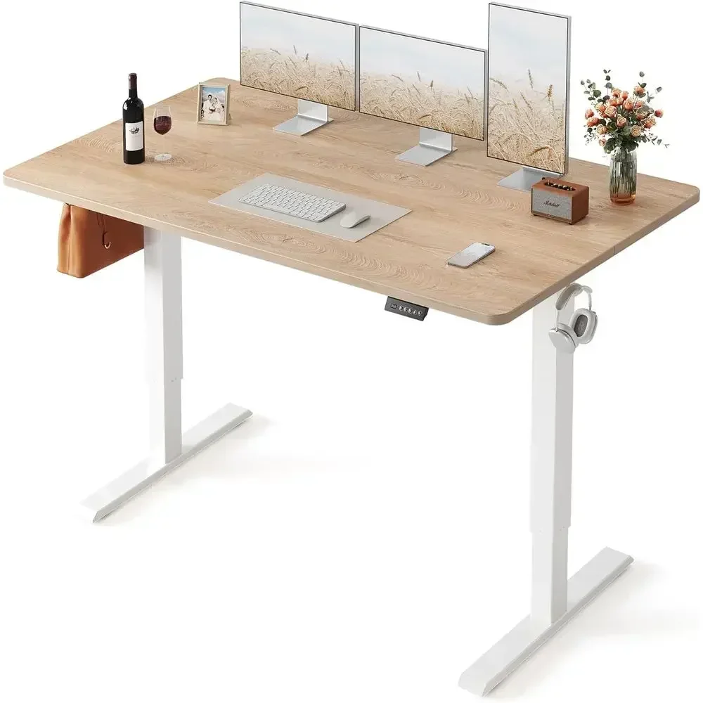 Maple Finish Electric Height-Adjustable Standing Desk, 55W x 28D, for Home or Office