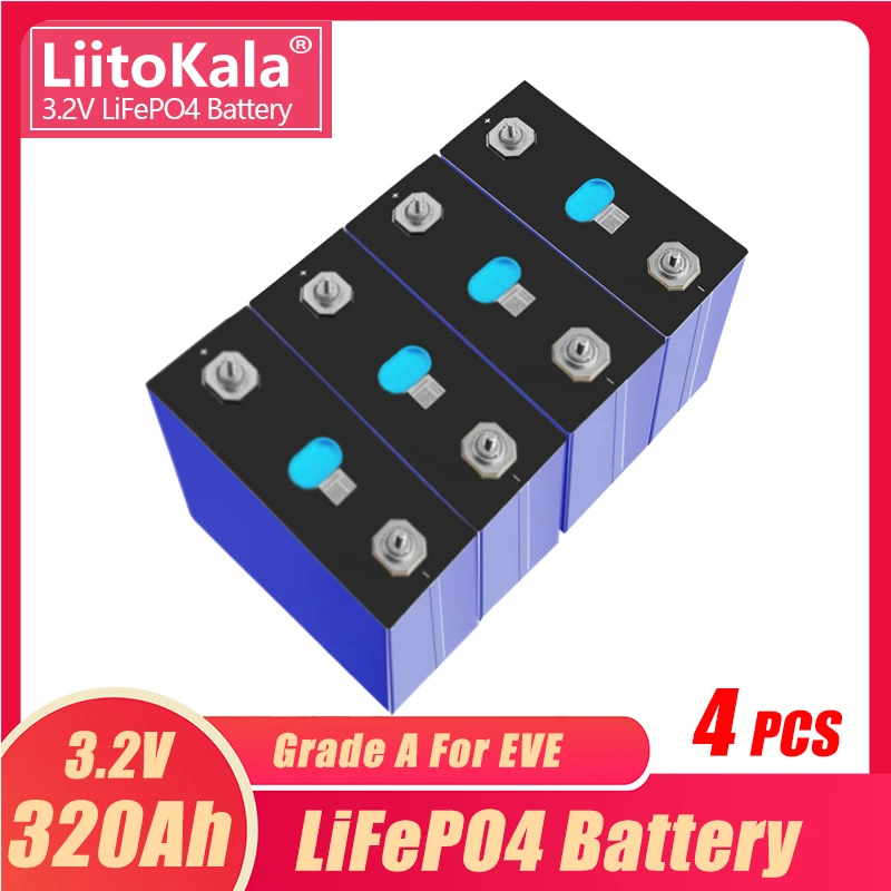 

4PCS LiitoKala 3.2V 320Ah Cells Brand New 48V Lifepo4 320Ah Battery 310Ah Grade A 48V 24V Rechargeable Battery Pack with Busbars