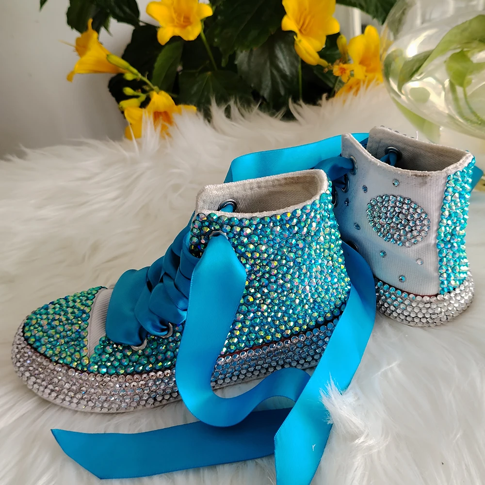 Handmade Rhinestones Bling Girls Womens Kids And Mother Candy Canvas Shoes Pearls Sneakers For Girl Birthday Party Wedding