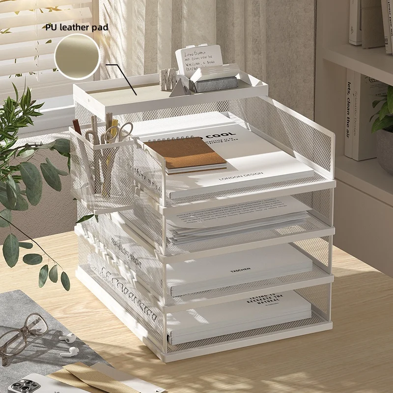 Imagem -02 - Empilhável Metal Desk Organizer Bandeja de Arquivo Multicamadas com Suporte de Caneta Suspenso Office Desktop