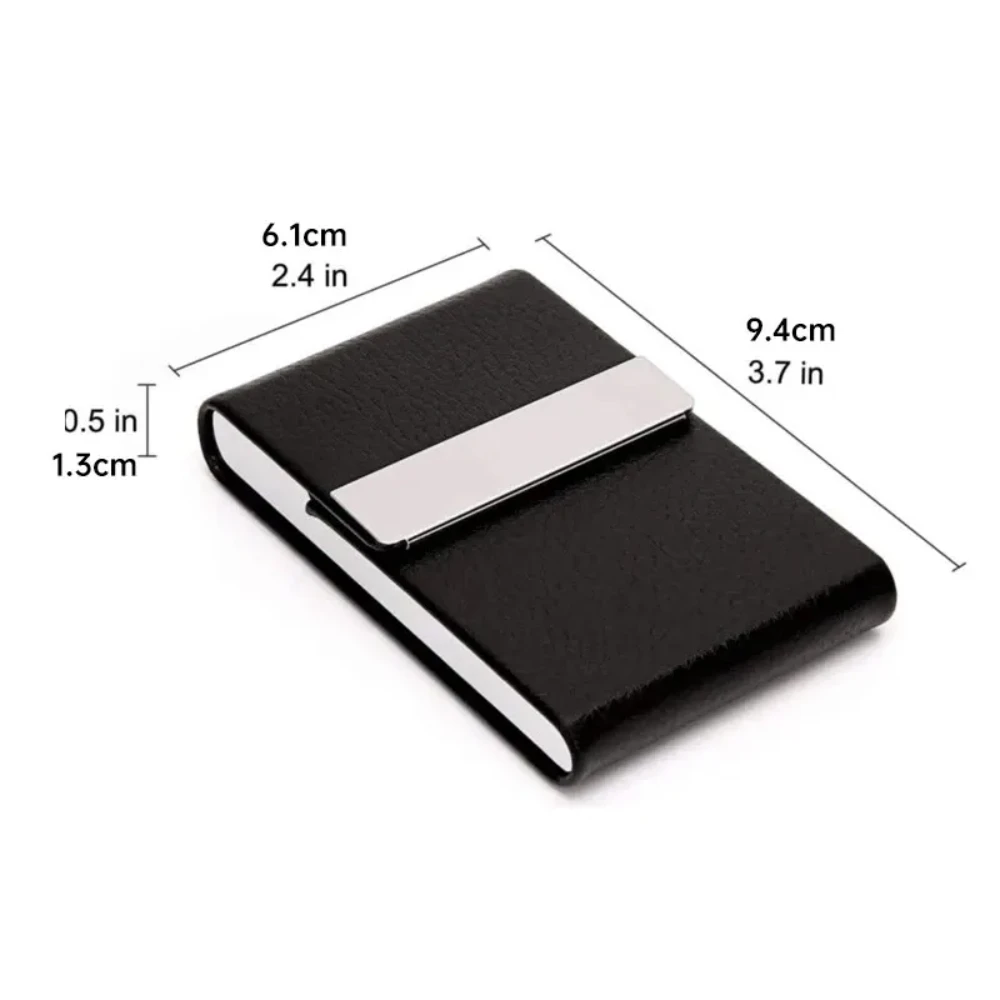 Business Card Holder Case - Slim PU Leather Metal Pocket Card Holder with Magnetic Shut, Name Card Holder