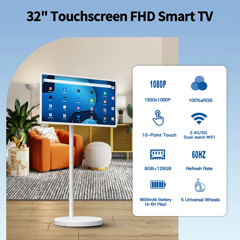 2025 Hot Sales Moveable 32 Inch Android 15 Portable TV Tablet PC with Battery Smart Touch Big Screen  Tv Interactive Television