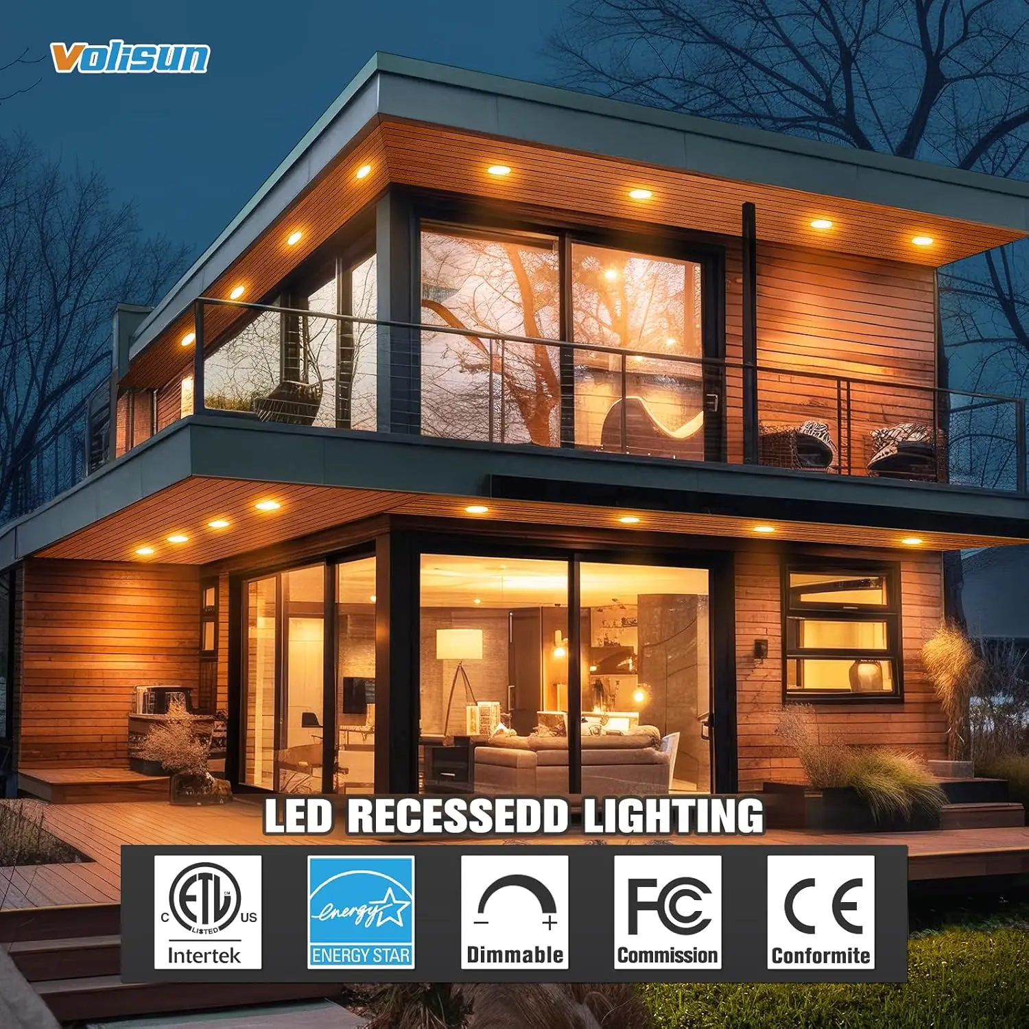 Volisun-Iluminação LED embutida, luz embutida com caixa de junção, 5Cct, 2700K-5000K selecionável, 9.5W, Eqv 80W, 12 Pack, 4 Polegada