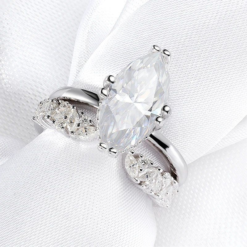 Smyoue 3CT 100% Real Full Moissanite Wedding Rings for Women Marquise Cut S925 Sterling Silver Marriage Band Fine Jewelry GRA
