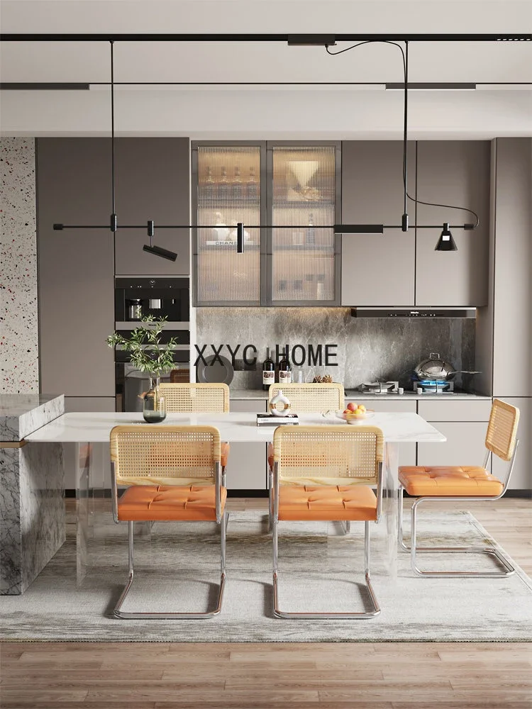 Bright Stone Plate Kitchen IslandIntegrated Light Luxury Acrylic Suspension Dining Table Rectangular