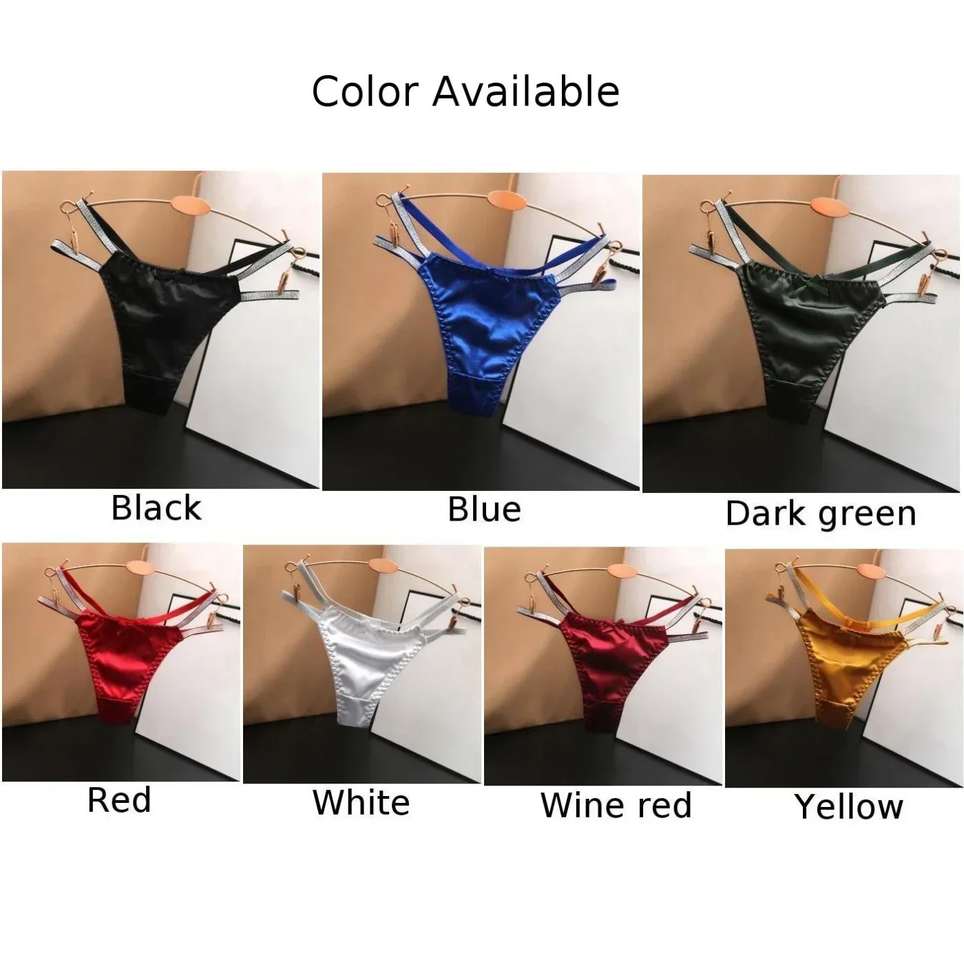 Women Silky Satin Thongs Panties Lingerie Hollow T-Back G-String Low Waist Knickers Underwear Sex Thongs String Hot 