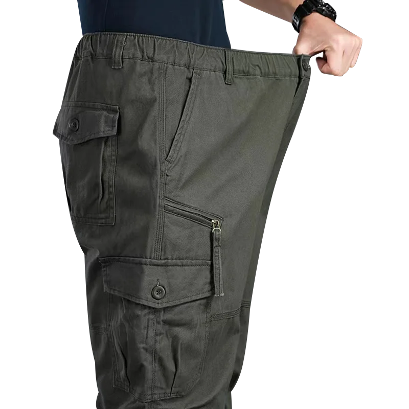 High Quality Men's Tactical Pants Elastic Waist Cargo Large Size Cotton Pants Multi-Pocket Trousers Sports Training Work Pants