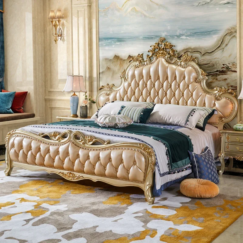 European-style bed solid wood 1.8 double bed double villa master bedroom widened by 2 meters 2.2 princess wedding