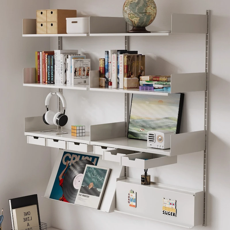 Floating Rail Wall Shelf Modular Interchangeable Storage System MultiFunction Bookcase Display Iron Storage Rack for Small Space