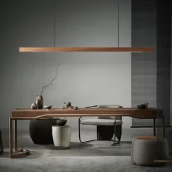 Japanese Pendant Light Black Walnut Fashion Home Design Nordic Long Strip Light Office Simple Wooden Dining Table Light