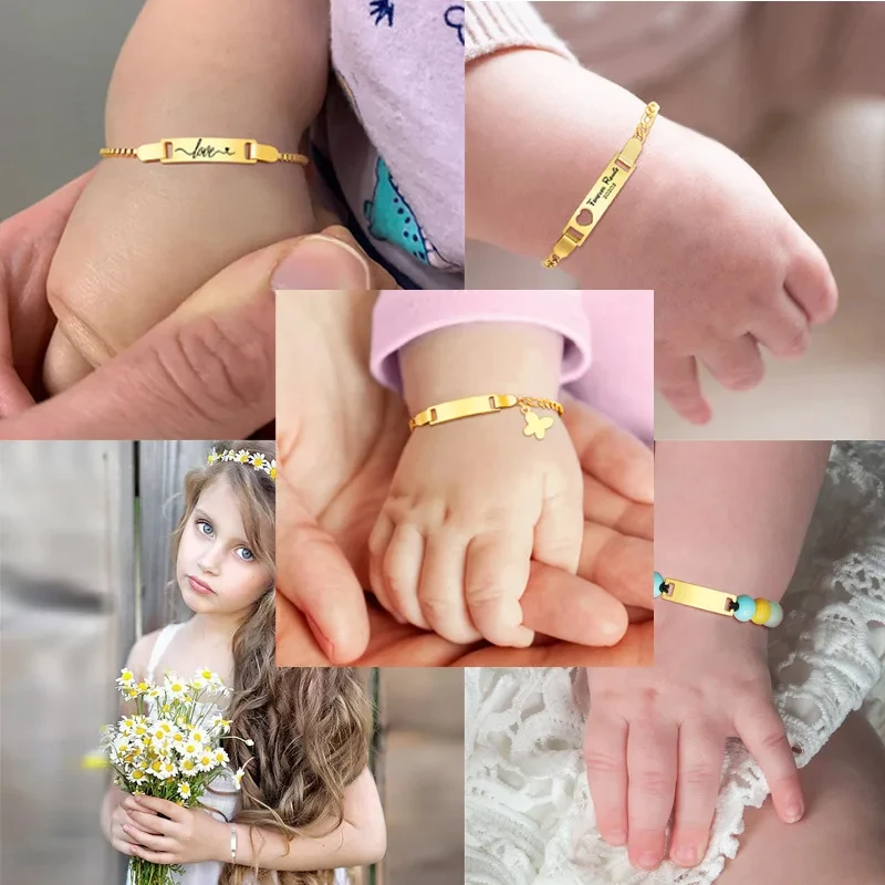 

Personalized Baby Name Little Boy Girl Bracelet Stainless Steel Engrave Customized Newborn Gift Lucky ID Bar Jewelry Wristband