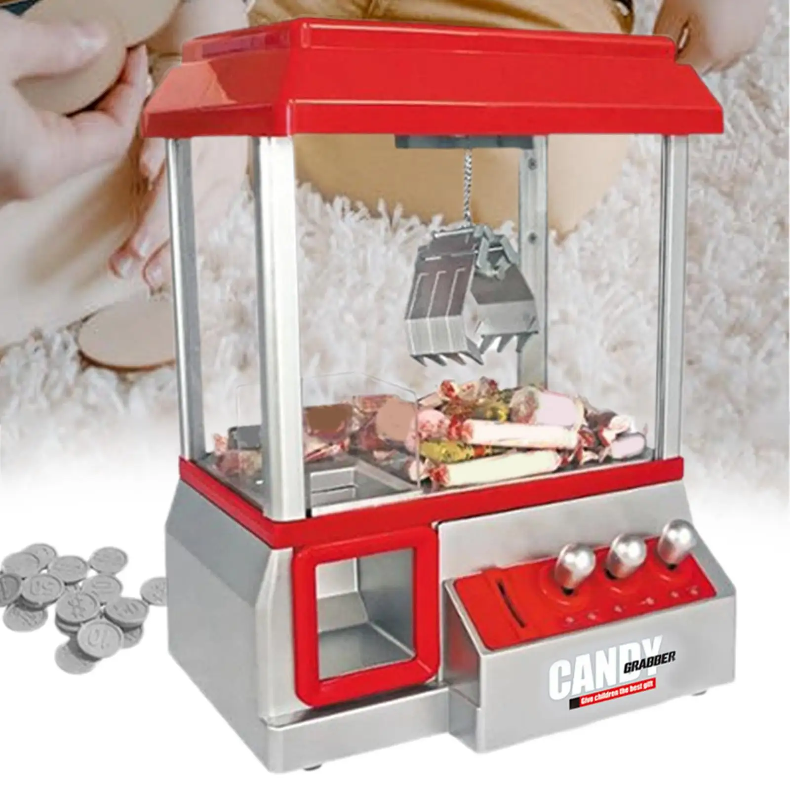 Claw Crane Machine for Children with Rocker Strong Grip Red ABS Party Fun Gift