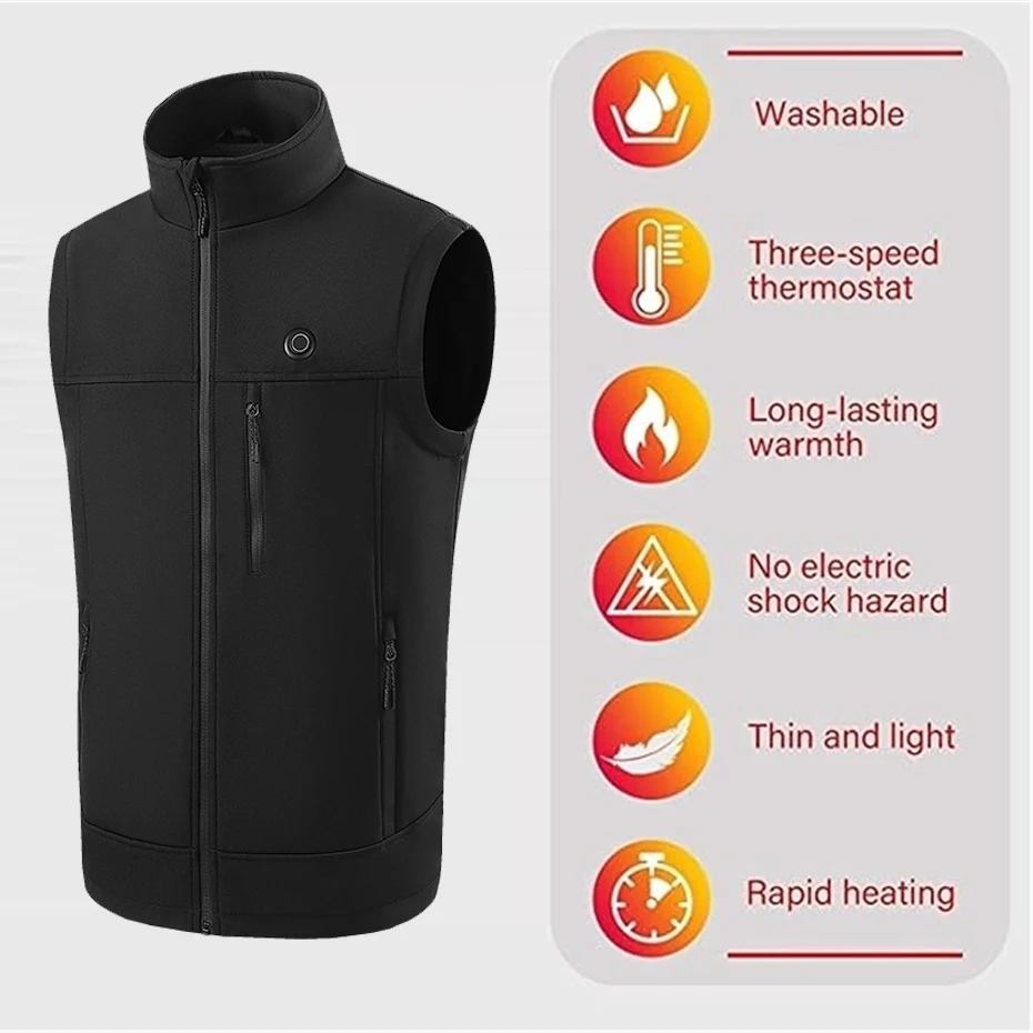 USB Heating Vest Jacket Men Winter Warm Vests Infrared 9 Heating Areas Vest Jacket Electric Heated Vest Male