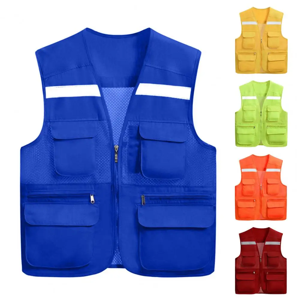 

Multi Pockets Mesh Cargo Vest Outdoor Photographer Fishing Reflective Vest Jacket Breathable Reflective Night Safety Waistcoat