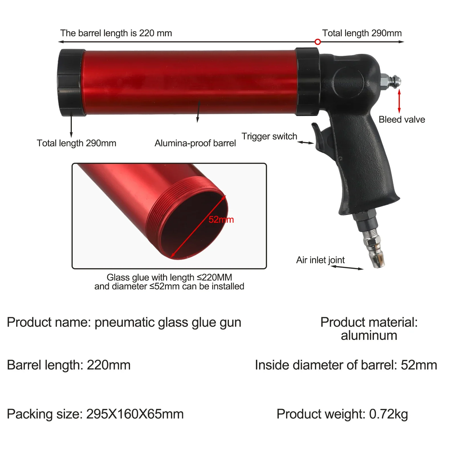 Easy To Operate Glue Cartridge Pneumatic Caulking Machine Construction Tool Construction Tool Even Glue Output Glue Cartridge