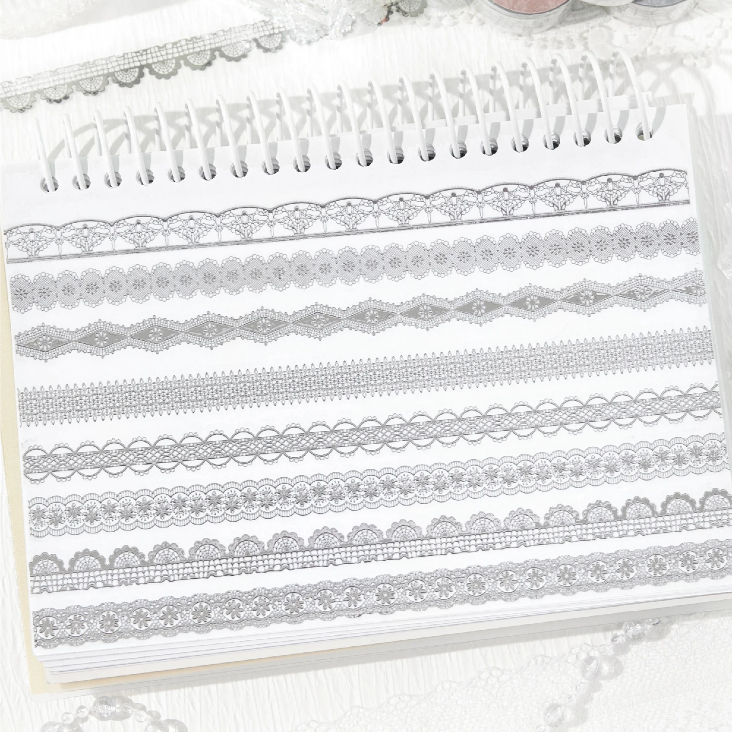 8 styles It's All Romance Series Lace Border Pattern Laser Silver Tape DIY Scrapbook Aesthetics Decor Journal Supplies