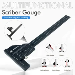 Multi Woodworking Sliding Gauge Aluminum Alloy Scribe Ruler Depth Gauge T-Square Scribing Measuring Tools Marking Gauge T Ruler