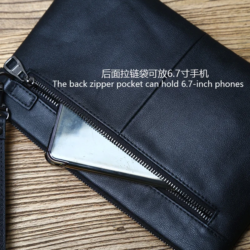 Nzpj Echt leder Herren handtasche natürliche Rindsleder Clutch Tasche große Kapazität Brieftasche Freizeit Tablet Tasche Umschlag Tasche Handy tasche – Detail 10