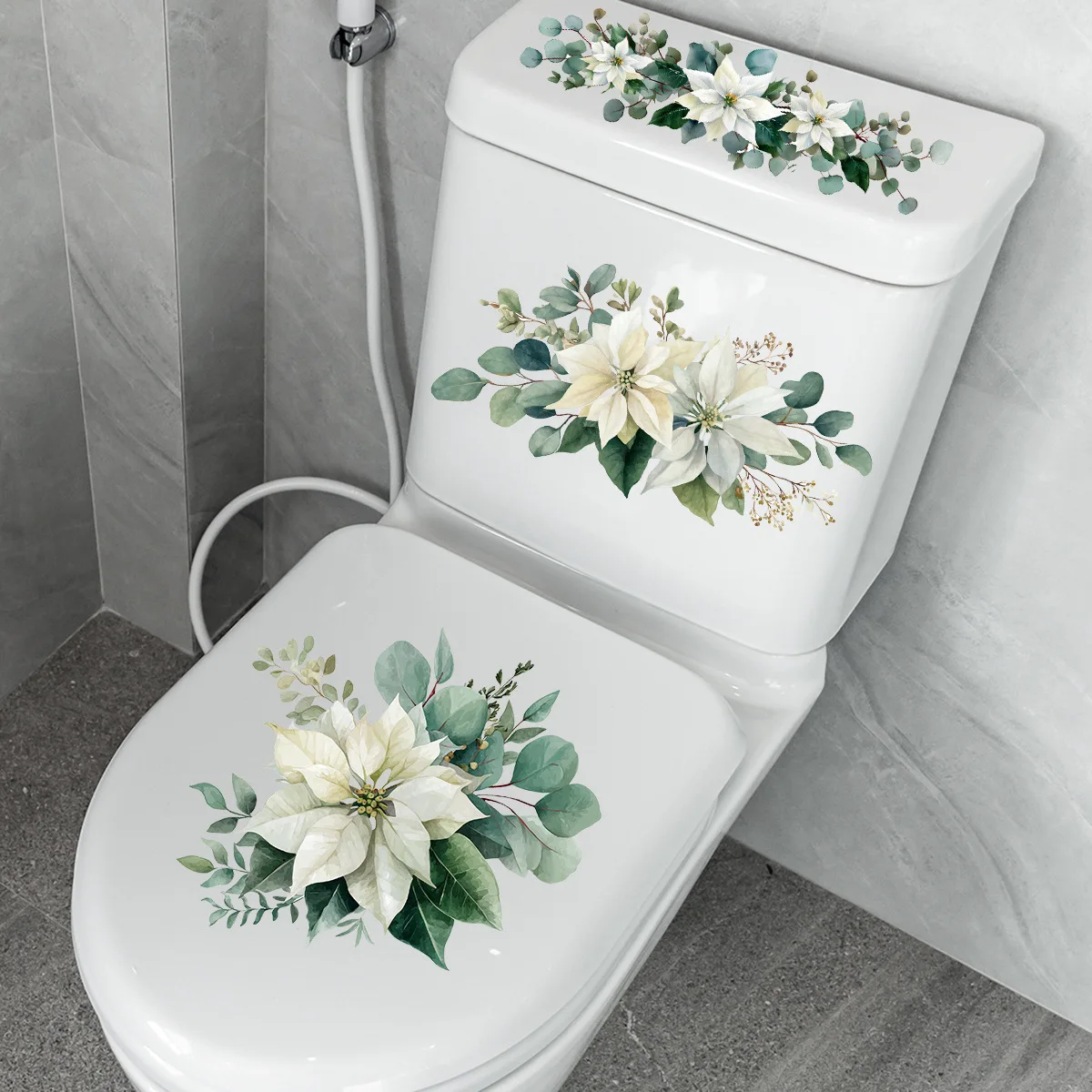 Fresh Flower Toilet Stickers for Bathroom Toilet Lid Backrest Decoration Waterproof Vinyl Decals Botany Washroom Accessories