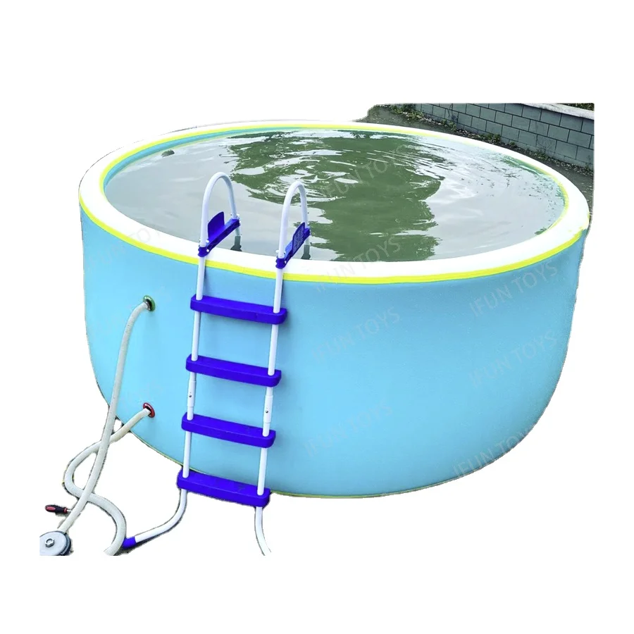 

Оборудование для водных игр. Тканевый бассейн с вышивкой. Надземный бассейн с фильтрующим насосом и лестницей.