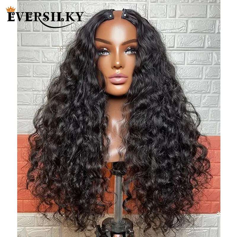 200Density Indian 100% Human Hair 1x4 U Part/V Part Wigs Natural Black Loose Deep Wave #2 Dark Brown U Part Wigs Daily