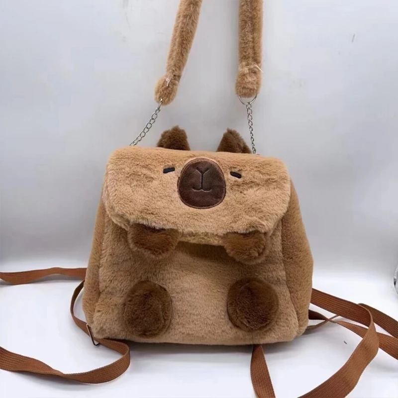 Mochila felpa con compartimentos espaciosos para adolescentes y niñas, bolso escolar con dibujos capibara