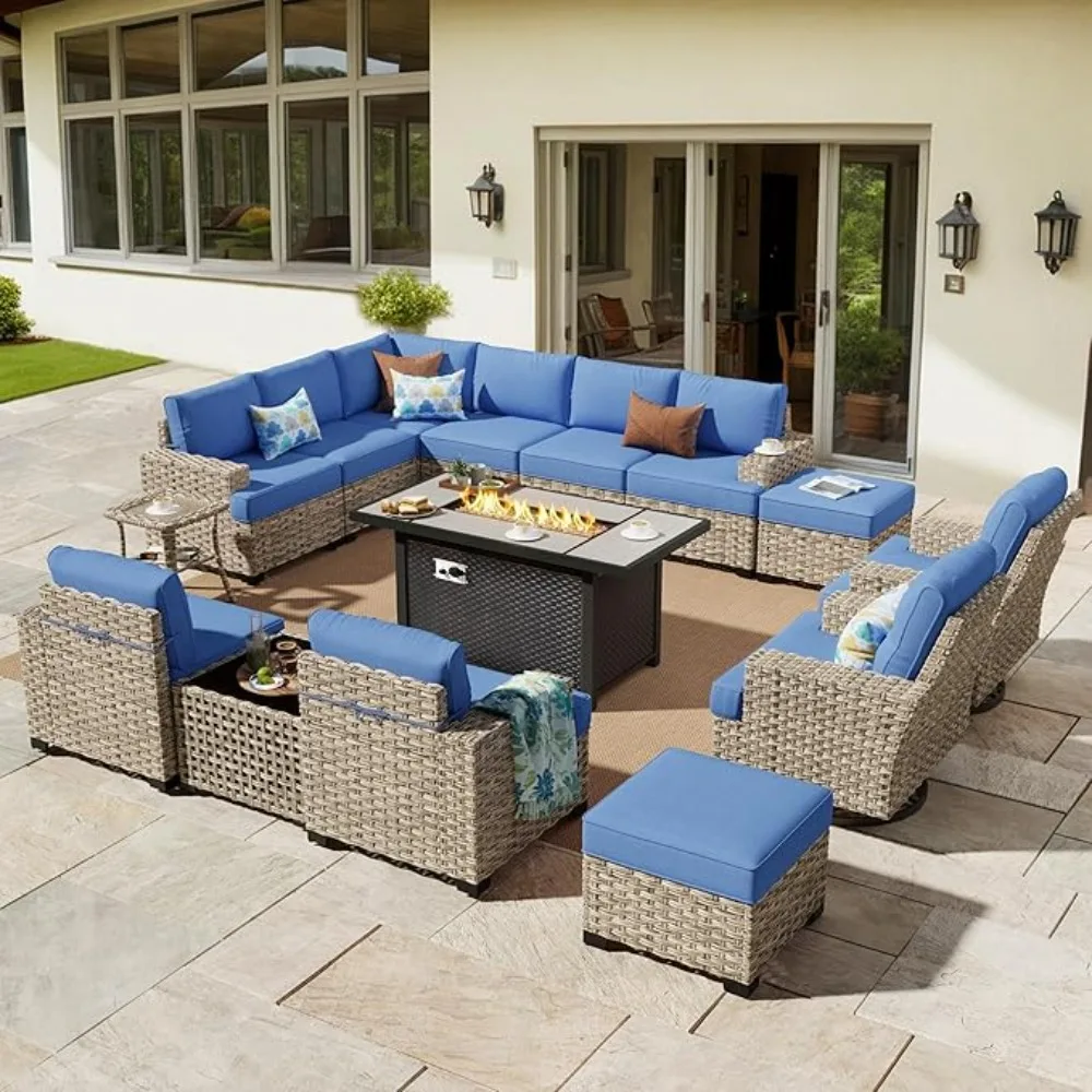 Outdoor Sectional Patio Furniture Set ,15 Pieces Wicker Conversation Sets L Shaped Couch,Extra Deep Out Door Sofa