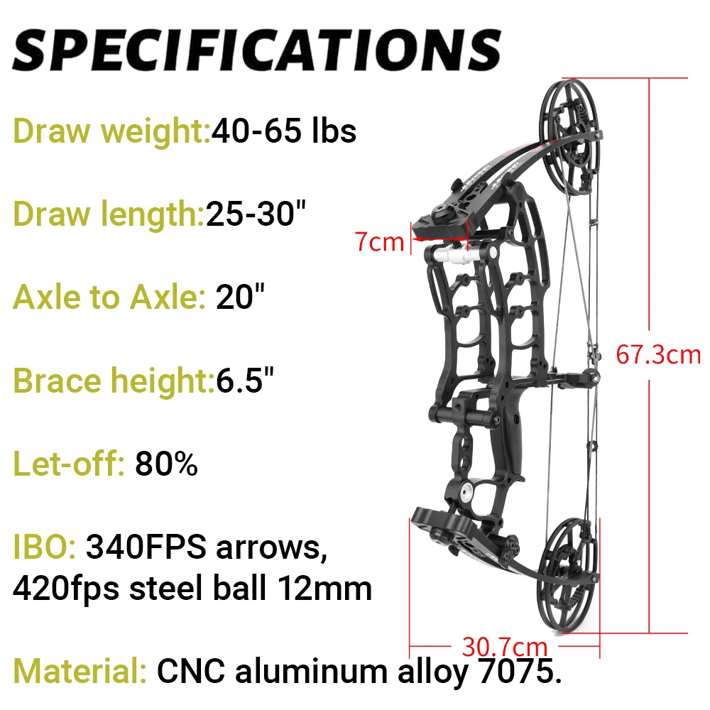 40-65 Lbs CNC Dual Use Compound Bow 420FPS Ball Speed Shooting Archery Arrows Let Off 80% Left Right Hand Target Bow